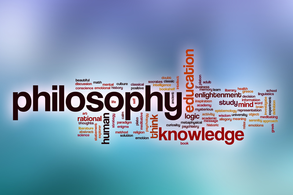 Philosophy word cloud with abstract background